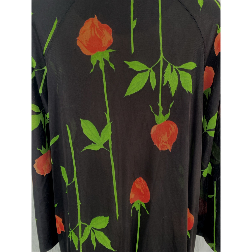 Butterfield 8 Caftan Dress Tunic Mumu Long Sleeve Floral Red Rose Black Maxi L - Picture 6 of 9